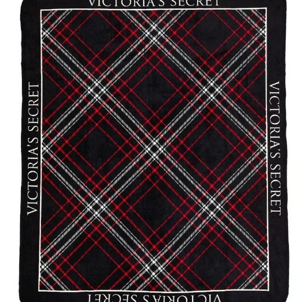 Victoria's Secret Elegant Black and Red Checkered Blanket